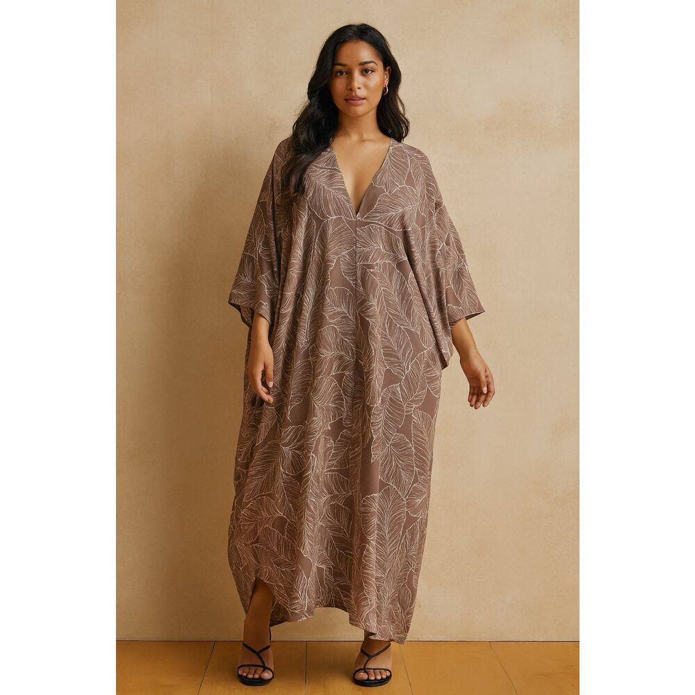 JENNIFER GRACE Limited Edition Caftan Deep V Neck Kimono Dress Resort Boho Chic